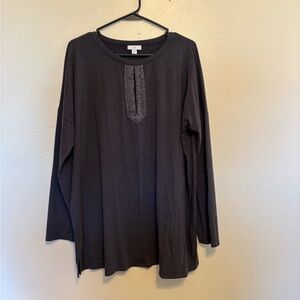 Women's J. Jill Gray Beaded Flagstone Blouse Top Size L